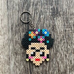🌸Frida Kahlo keychain handmade perler beads Mexican Artist